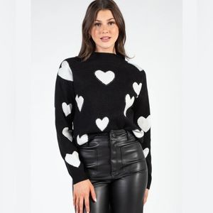 Ontwelfth Womens Black Sweater Love Heart Pullover Top